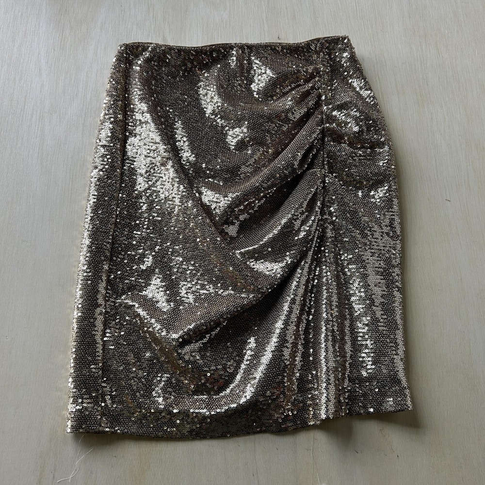 INC International Concepts Skirt Womens XS Gold Sequin Pencil Asymmetric Party